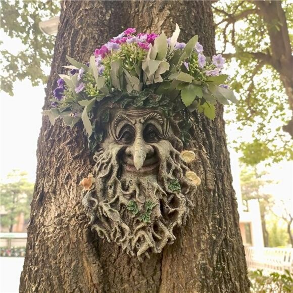 Old Man Tree Face Decor Sculpture Flower Planter Pot by Waterproof Resin - Picture 1 of 8